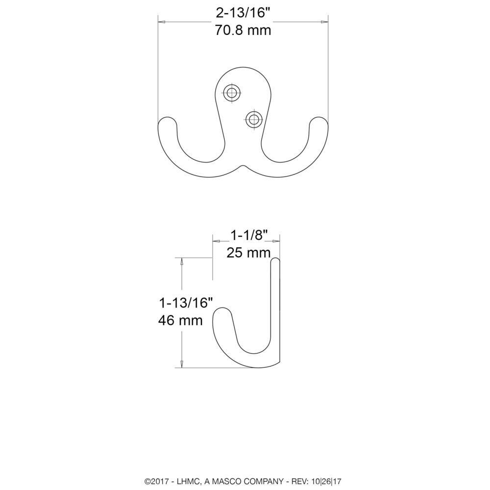 White Double Prong Wall Mounted Robe Hook