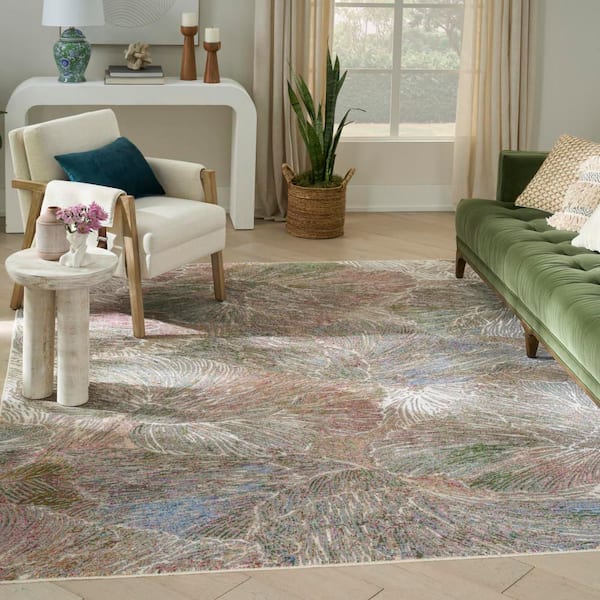 Quaint Harmony Sage Multicolor 9 ft. x 11 ft. Palmette Contemporary Area Rug