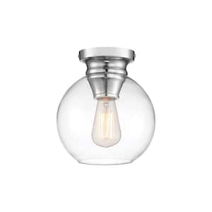 Ella 8.25 in. 1-Light Chrome Flush Mount Ceiling Light with Clear Glass Shade