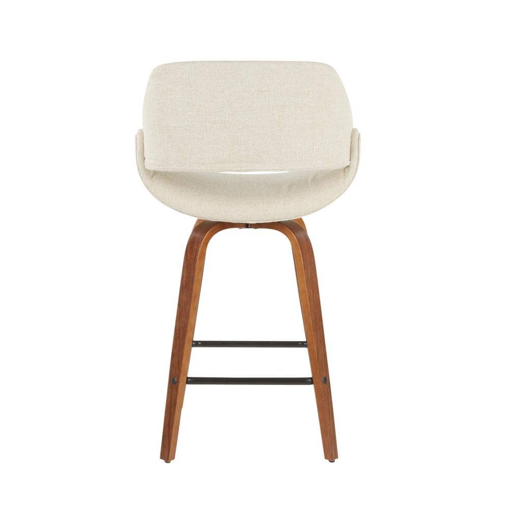 Walnut and Cream Fabric Mid-Century Modern Swivel Counter Stool, Set of 2