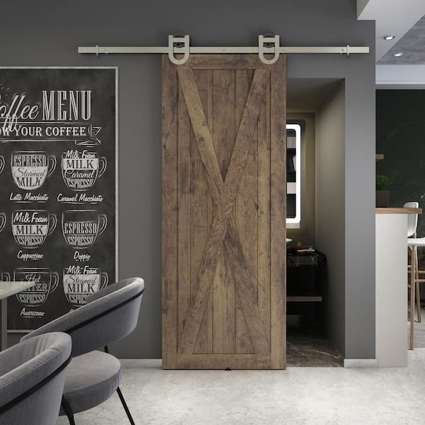 33 in. x 84 in. Station X-Brace Unfinished Knotty Pine Interior Barn Door Slab