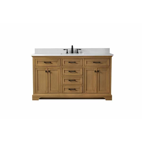 Design Element Milano 60 in Single Sink Oak Bath Vanity with White QuartzTop (Assembled)