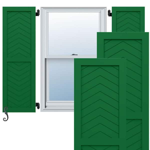 Ekena Millwork EnduraCore Two Panel Chevron Modern Style 12-in W x 66-in H Raised Panel Composite Shutters Pair in Viridian Green