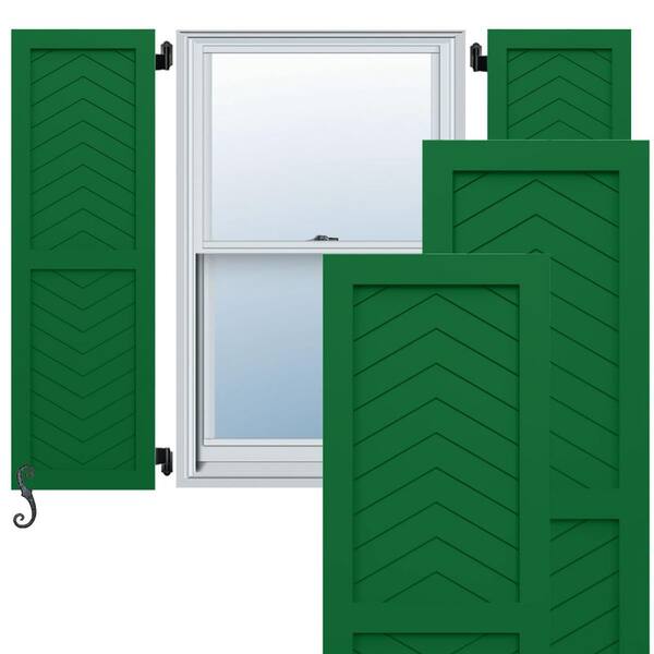 Ekena Millwork EnduraCore Two Panel Chevron Modern Style 12-in W x 80-in H Raised Panel Composite Shutters Pair in Viridian Green