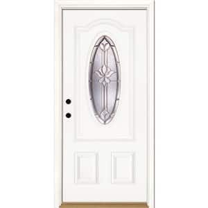 37.5 in. x 81.625 in. Medina Brass 3/4 Oval Lite Unfinished Smooth Right-Hand Inswing Fiberglass Prehung Front Door
