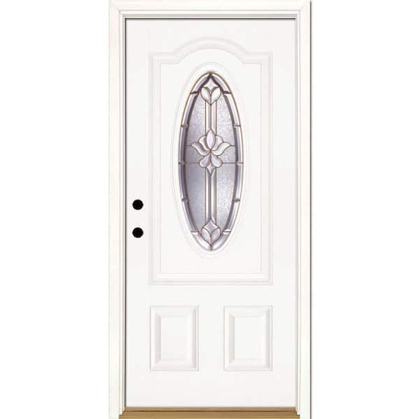 Feather River Doors 37.5 in. x 81.625 in. Medina Brass 3/4 Oval Lite Unfinished Smooth Right-Hand Inswing Fiberglass Prehung Front Door