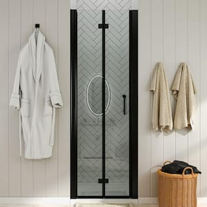 30 to 31-1/4 in. W x 72 in. H Bi-Fold Frameless Shower Doors in Black with Clear Glass