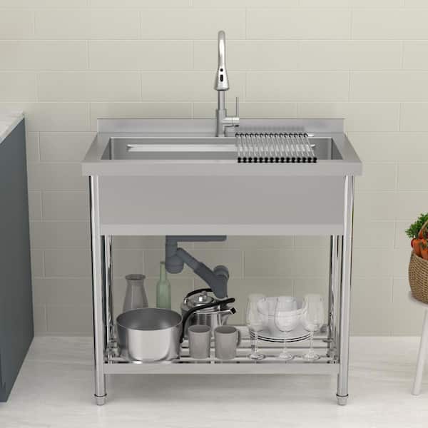 Logmey 36 in. Freestanding Stainless Steel Single Bowl Commercial