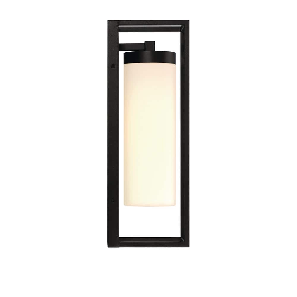 Satin Black and Opal White Glass Outdoor Wall Light