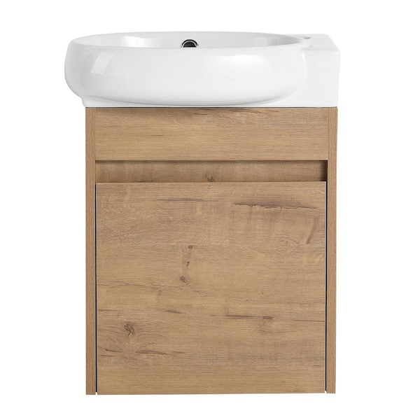 Boosicavelly 15.06 in. W x 8.06 in. D x 17.69 in. H Single Sink Wall Mounted Bath Vanity in Natural with White Ceramic Top