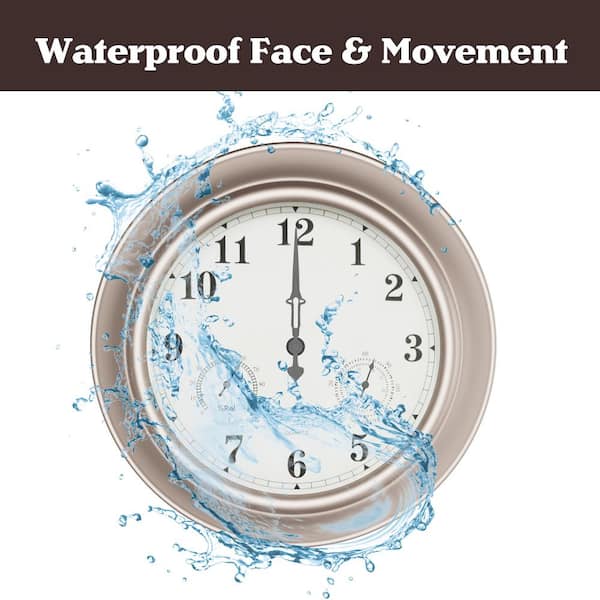 Pure Garden Indoor/Outdoor Brushed Silver 18 in. Wall Clock with Waterproof Thermometer and Hygrometer