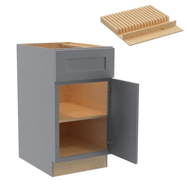 Home Decorators Collection Newport 18 in. W x 24 in. D x 34.5 in. H Assembled Plywood Base Kitchen Cabinet in Pearl Gray with Knife Block RH