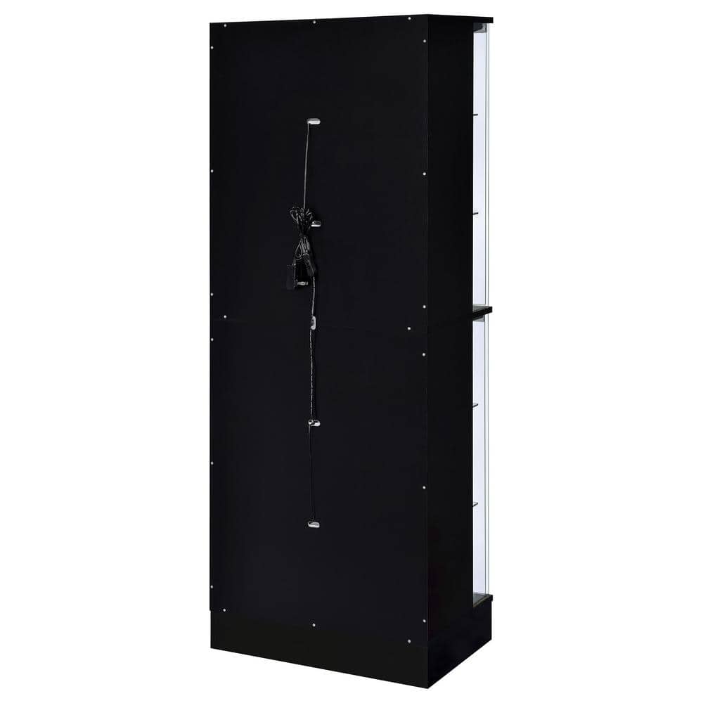 Black High Gloss Wood Curio Cabinet with Glass Shelves and LED Lighting
