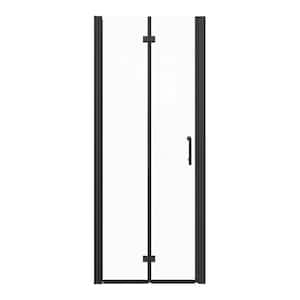 34 in. to 35-3/8 in. W x 72 in. H Semi-Frameless Bi-Fold Shower Door in Matte Black Finish with Clear Glass