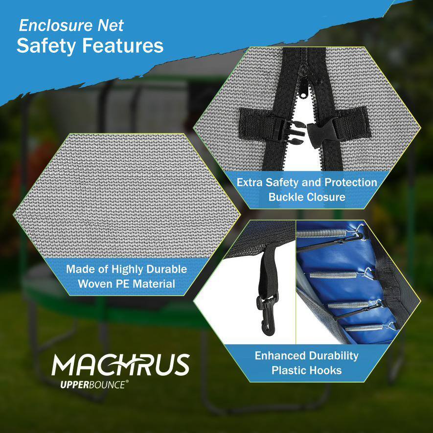 7.5 ft Blue and Black Trampoline Safety Enclosure Set with Net and Poles