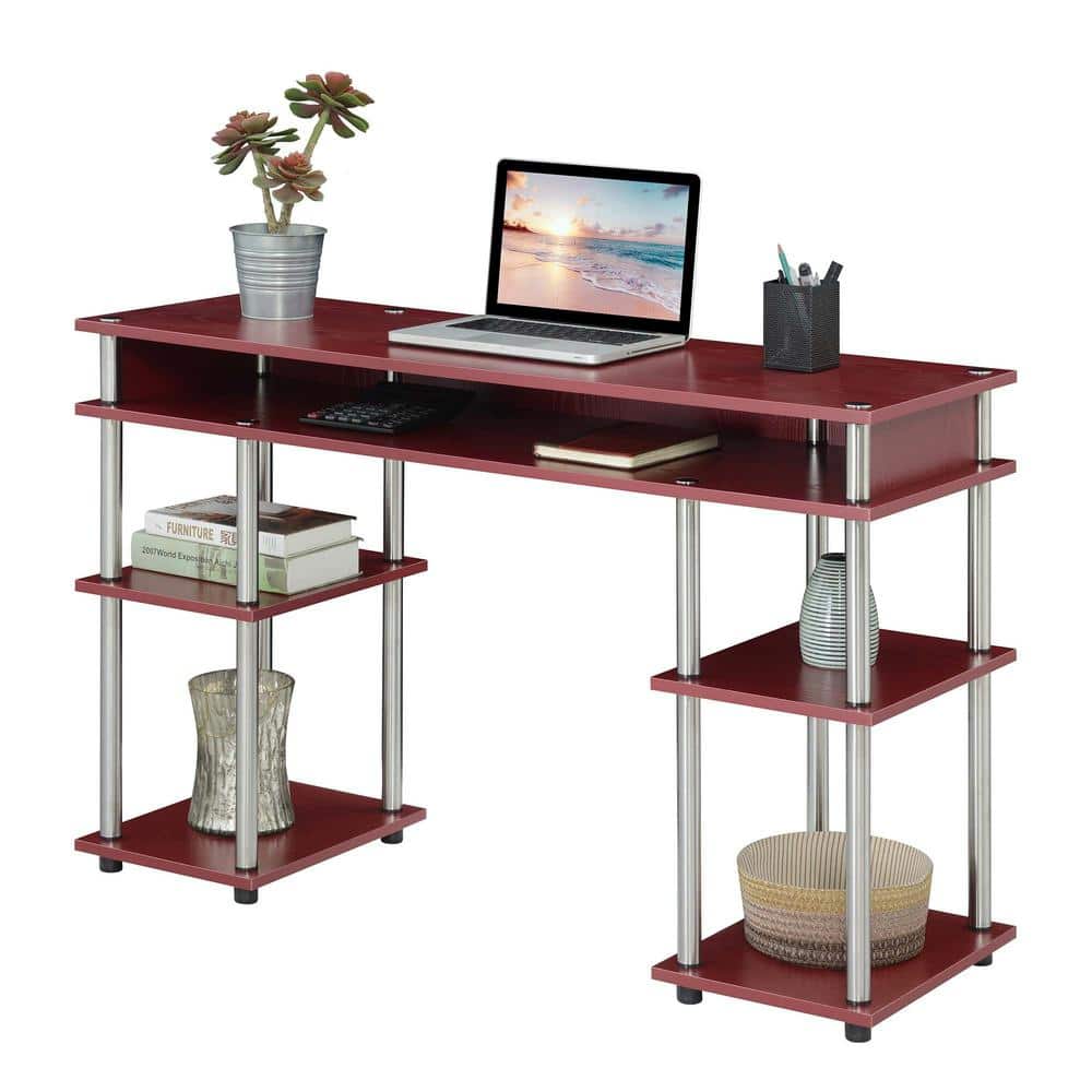 Dark Cranberry Red Wood Student Desk with Shelves