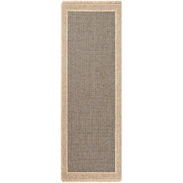 Livabliss Mirage Tan/Black Border 3 ft. x 7 ft. Indoor/Outdoor Runner Area Rug