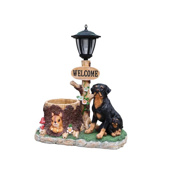 VAMOP Large Brown Resin Rottweiler Dog Family Garden Planter