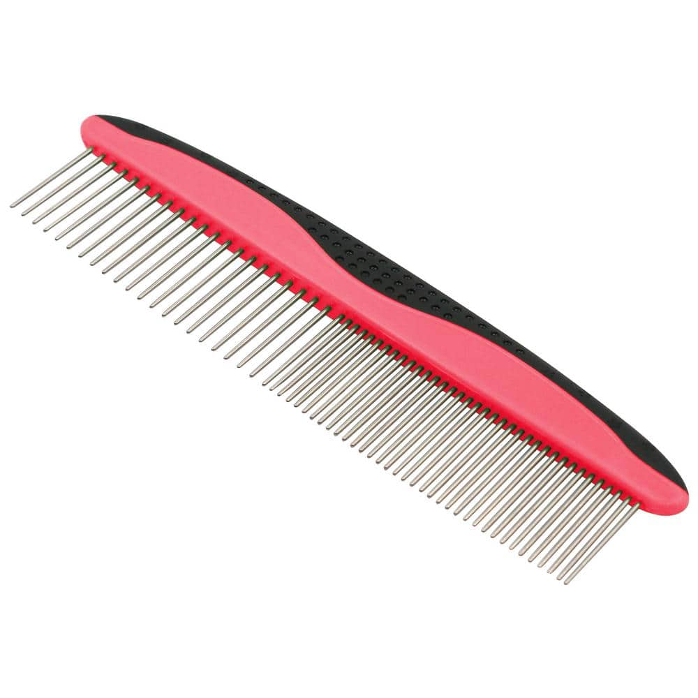 PET LIFE Grip Ease Wide and Narrow Tooth Grooming Pet Comb Red