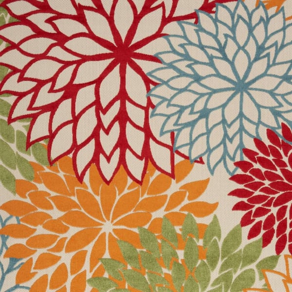 Green, Orange, Red 10 ft. x 14 ft. Woven Abstract Polyester Rectangle Indoor/Outdoor Area Rug