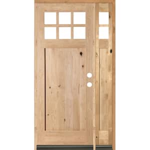 50 in. x 96 in. Craftsman Alder 1 Panel 6 Lite Clear Low-E Unfinished Wood Left-Hand Prehung Front Door/Right Sidelite