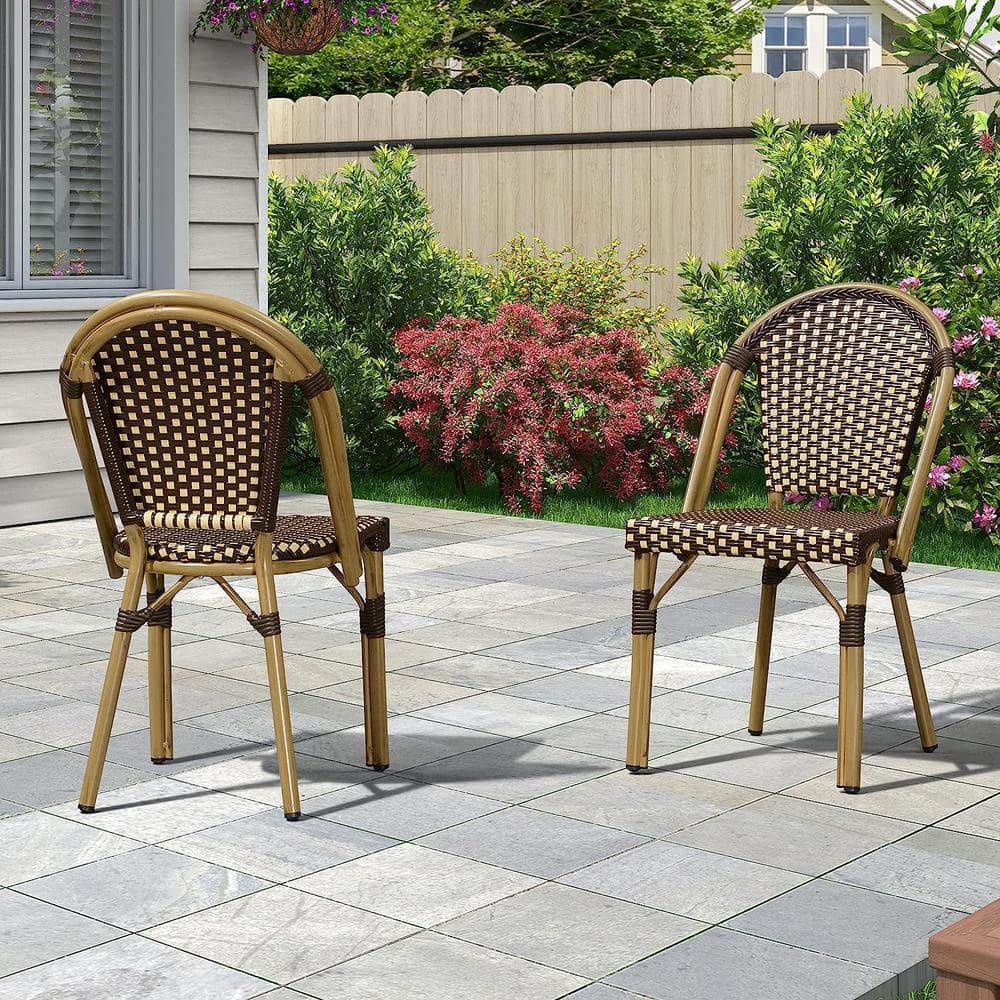 PURPLE LEAF Wicker Bistro Chair French HandWoven Armless Chairs for Outdoor Patio Indoor Dining