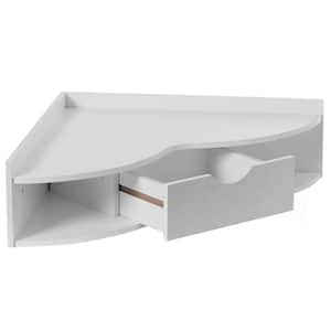 White Corner Desk 33 in. W Heart-Shaped Wall Mounted Office Table with Drawer and 2-Shelves Computer Writing Desk