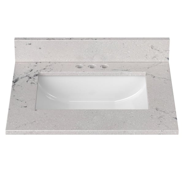 J COLLECTION 25 in. W x 22 in. D Cultured Marble Rectangular Undermount Single Basin Vanity Top in Icy Stone