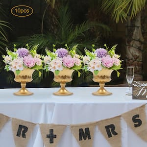 5.9 in. Tall Metal Flower Holder Wedding Decoration Table Mini Trumpet in Gold Decorative Vase (10-Pieces)