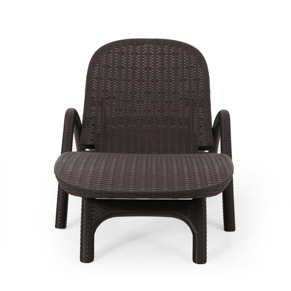 Dark Brown Faux Wicker Outdoor Chaise Lounge with Arms