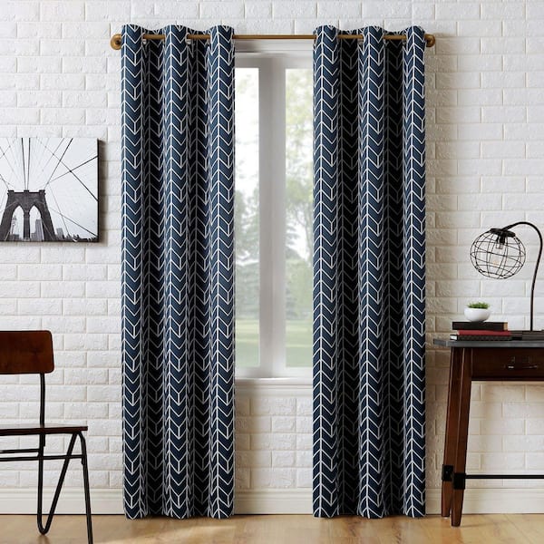 Sun Zero Kenwood Chevron 40 in. W x 95 in. L Blackout Grommet Curtain Panel in Navy