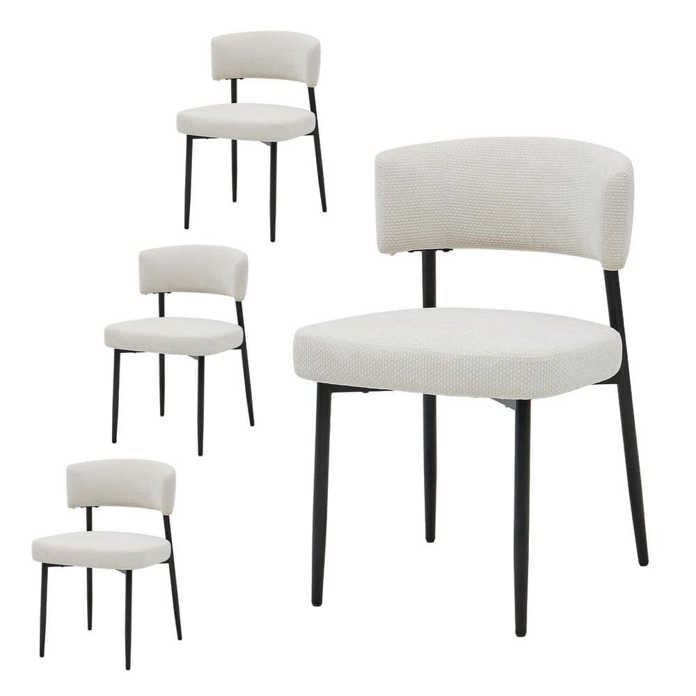 Beige Upholstered Curved Back Dining Chairs with Sturdy Metal Frame, Set of 4