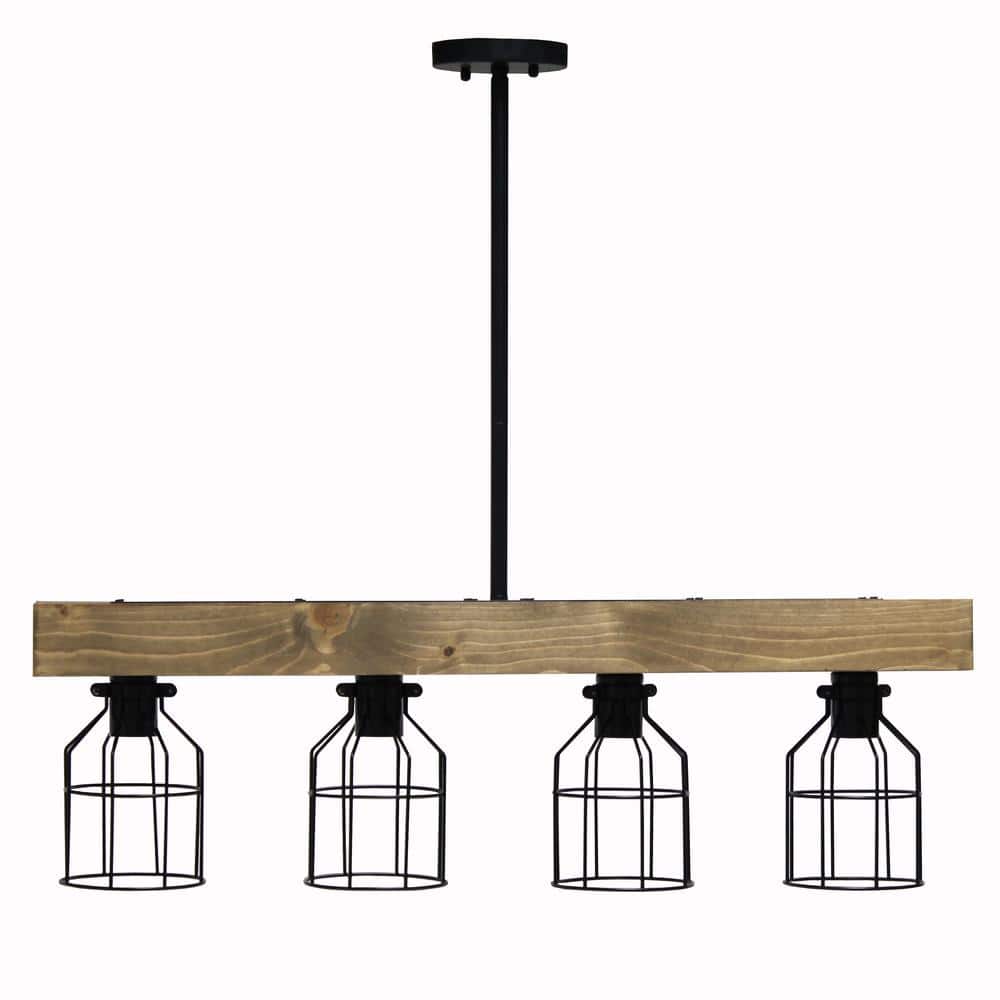 32" Black and Brown LED Rustic Wooden Beam Pendant Light
