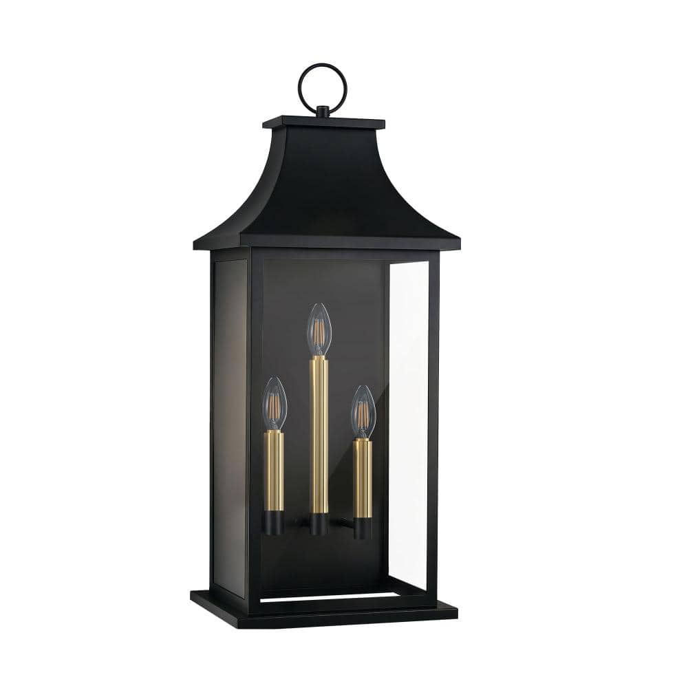 1-Pack 27.7 in. 3-Light Matte Black Outdoor Hardwired Wall Light with Clear Glass Weatherproof Exterior Light price history on PriceWatchPro