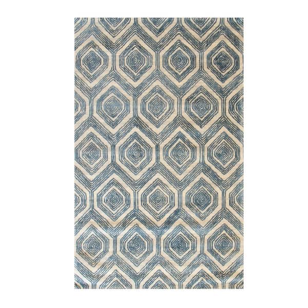 EORC Havana Ivory 8 ft. x 10 ft. Hand-Tufted Wool and Viscose Geometric Rug
