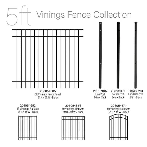Vinings 5 ft. H x 6 ft. W Black Aluminum Pre-Assembled Spaced Bar Flat Framed Metal Fence Panel