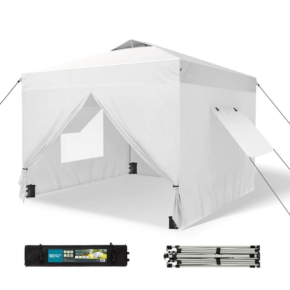 10' x 10' White Pop-Up Canopy Tent with Sidewalls