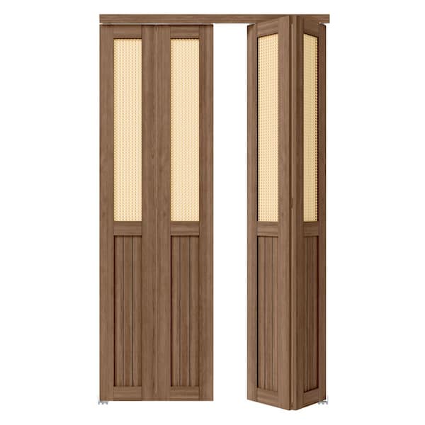 48 in. x 80 in. Half Webbing Half Panel, MDF,Cherry, Solid Core, Composite, PVC Covering Bi-Fold Door with Hardware Kits