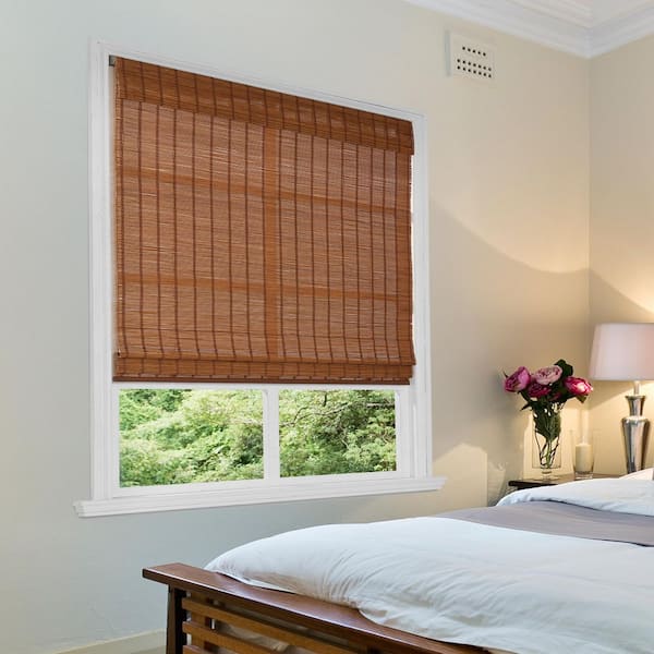 Bayport Pecan Light Filtering Cordless Bamboo Roman Shade - 58 in. W x 72 in. L