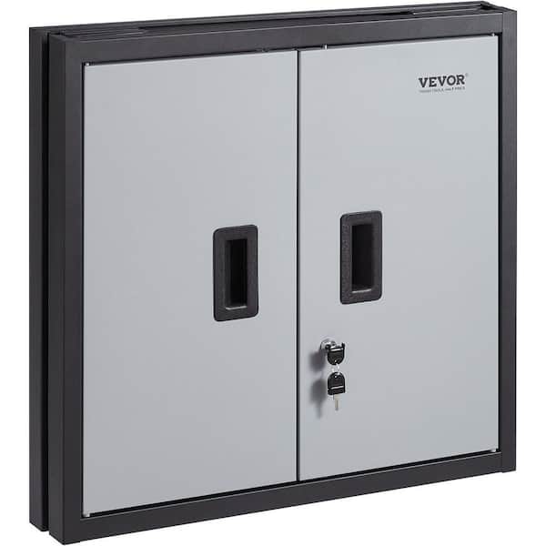 Metal 27.44 in. W x 27.63 in. D x 3.42 in. H Bathroom Storage Wall Cabinet in Black with Adjustable Shelf