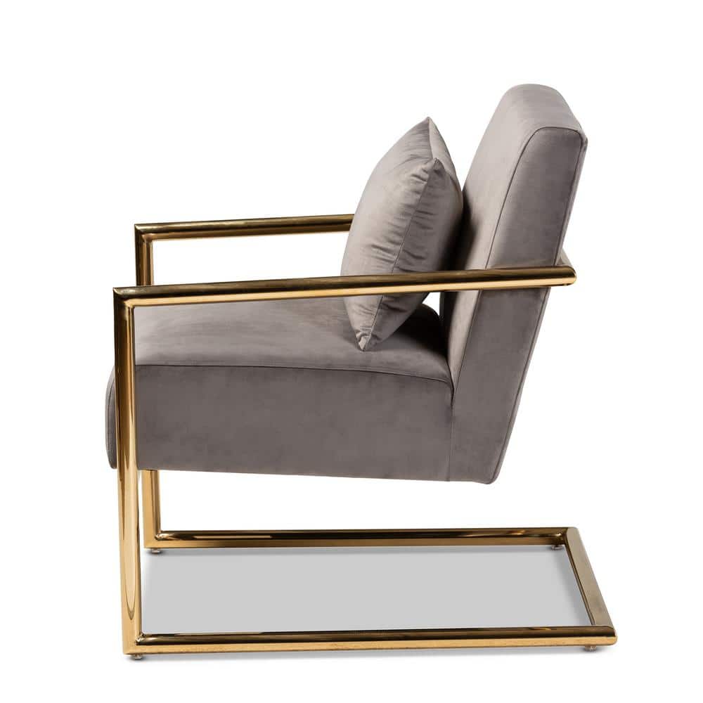 Gray Velvet Upholstered Accent Chair with Gold Metal Frame