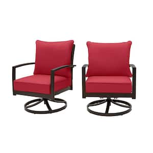 Whitfield Dark Brown Wicker Outdoor Patio Motion Conversation Chair with CushionGuard Chili Red Cushions (2-Pack)