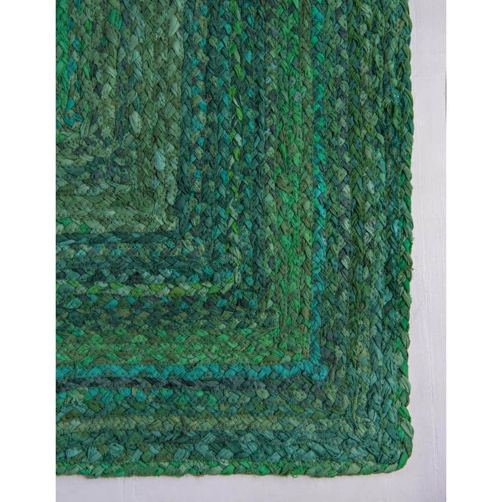 Handmade Green Braided Cotton Indoor Area Rug 8x10