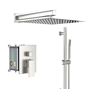 Aca 2-Spray Patterns with 1.8 GPM 10 in. Wall Mount Dual Shower Heads in Brushed Nickel