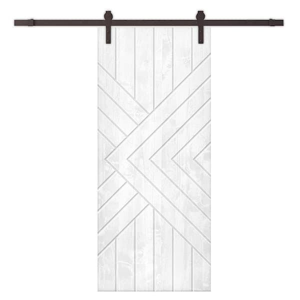 CALHOME 42 in. x 80 in. White Stained Pine Wood Modern Interior Sliding Barn Door with Hardware Kit
