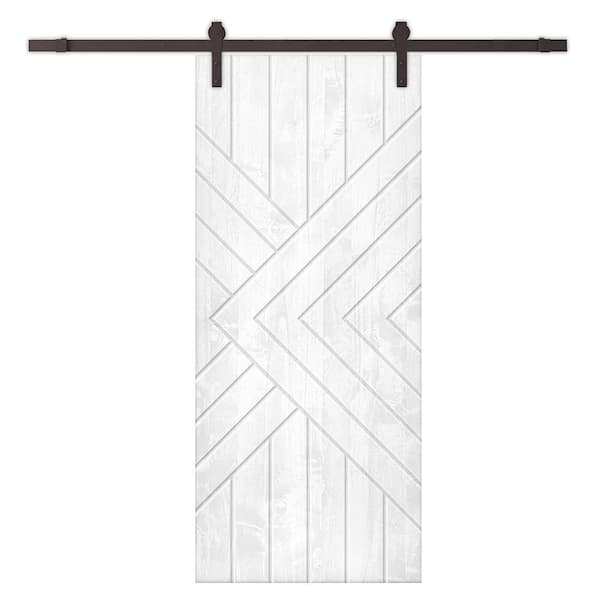 CALHOME 42 in. x 84 in. White Stained Pine Wood Modern Interior Sliding ...