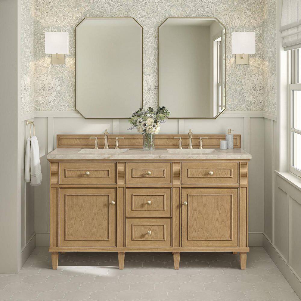 Lorelai 60.0 in. Double Bath Vanity in Light Natural Oak with Tajnar Wireless Charging Engineered Composite Top