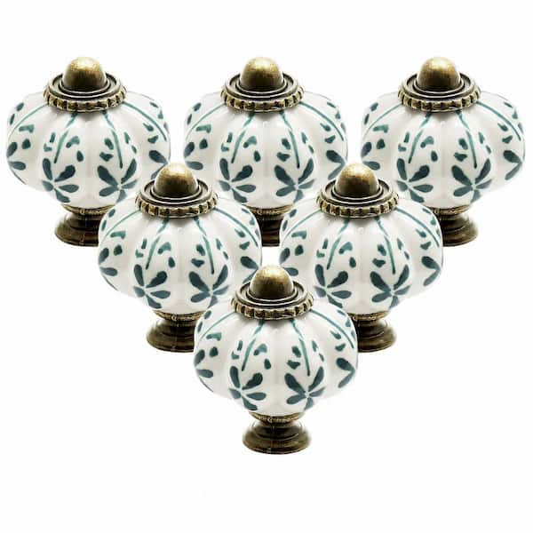 Novelty Shape 12-Pack 1.3 in. Pumpkin Shape Ceramic Knobs Vintage Style Bronze Finish Ivory Color Cabinet Drawer Pulls