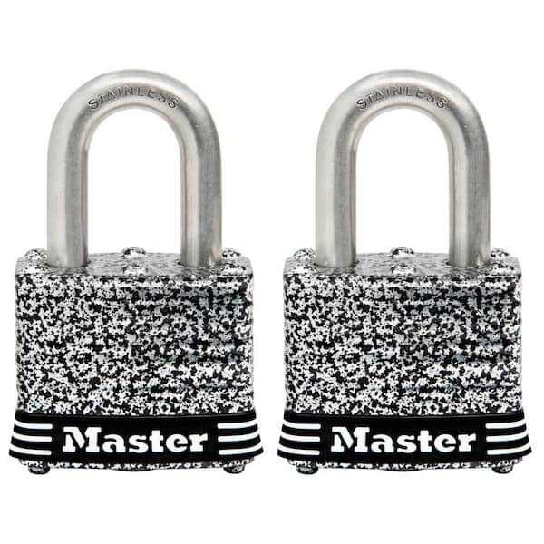Master Lock Outdoor Padlock with Key, Stainless Steel Shackle, 1-9/16 in. Wide, 2 Pack