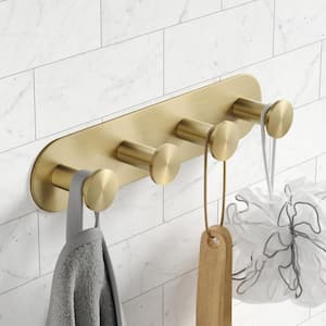Elie Bathroom Robe and Towel Rack with 4 Hooks in Brushed Gold